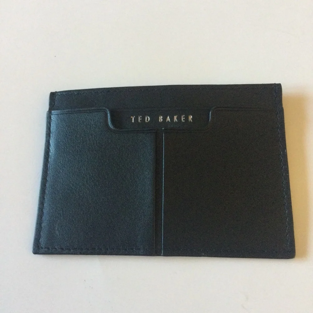 TED BAKER SANISE MENS LEATHER CARD HOLDER BLACK/GREEN NWOT